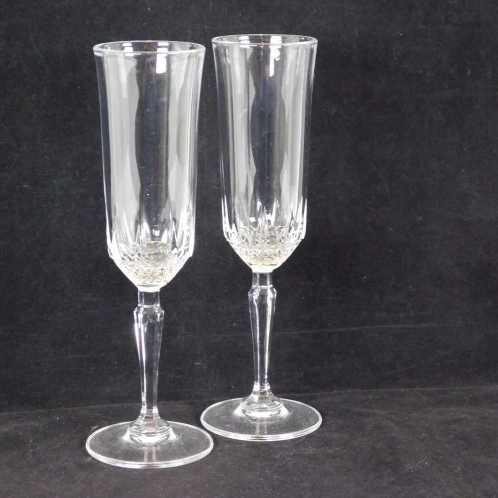 Set of 2 Cut Crystal Champagne Flutes 8.5 in tall Hexagonal Stem Brilliant Cut - Picture 6 of 9
